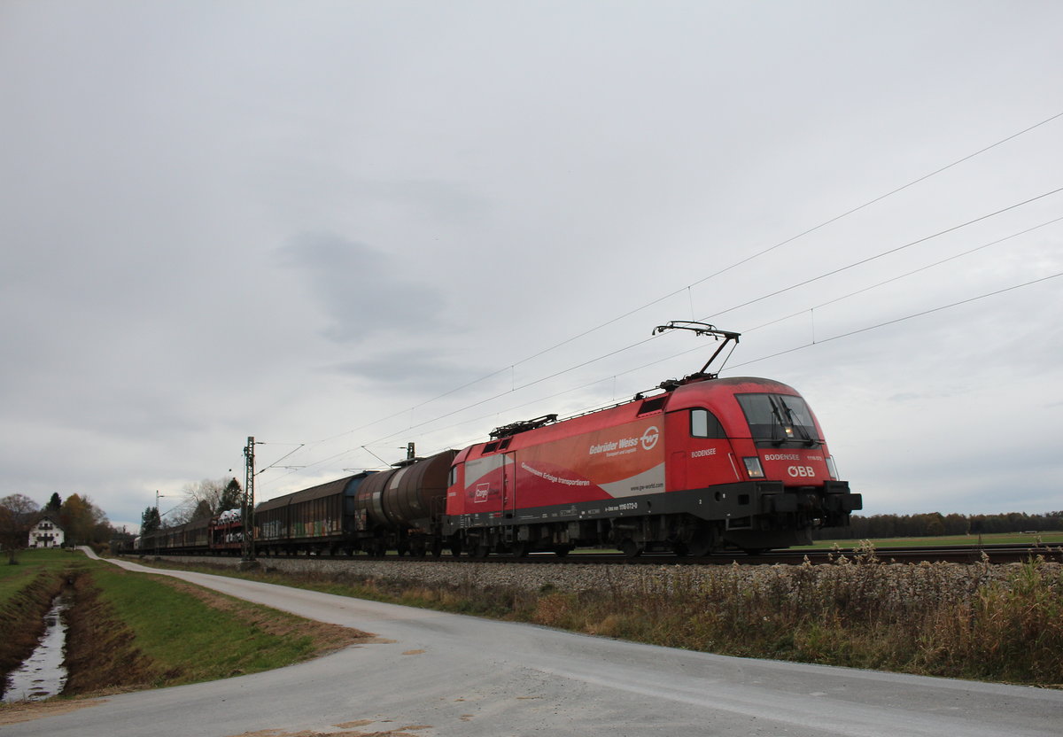 1116 072-0  Gebr�der Weiss  war am 5. November 2016 bei �bersee am Chiemsee in Richtung Salzburg unterwegs.