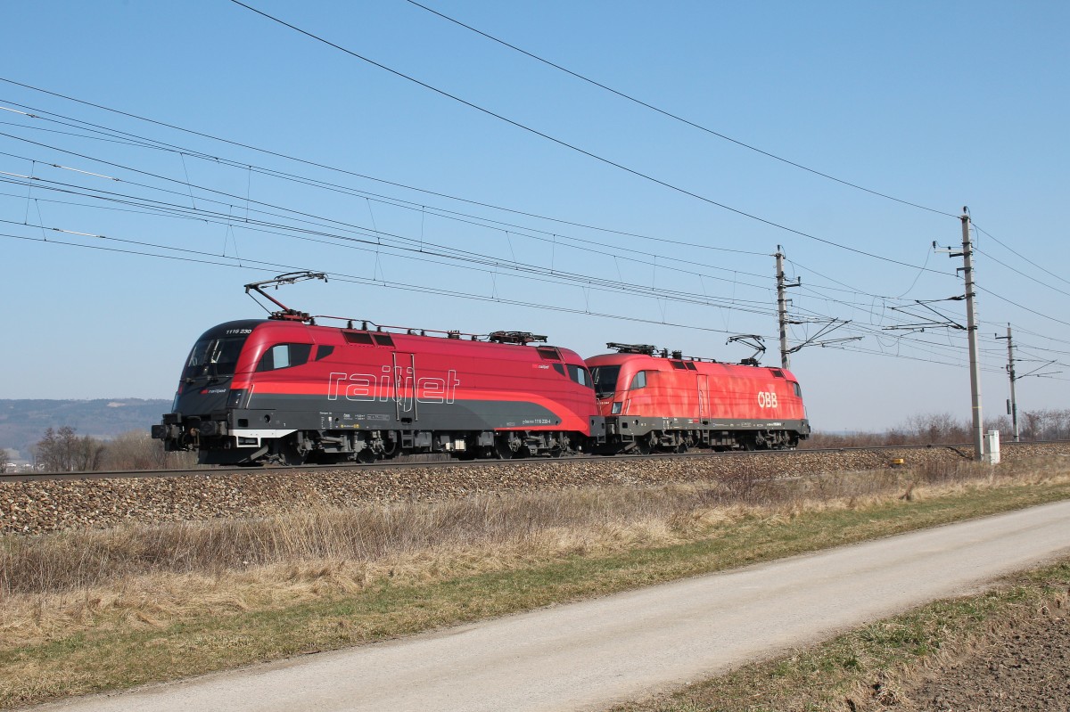 1116 230-2 und 1116 044-9 am 18. M�rz 2015 auf Testfahrt bei Gro�sierning.