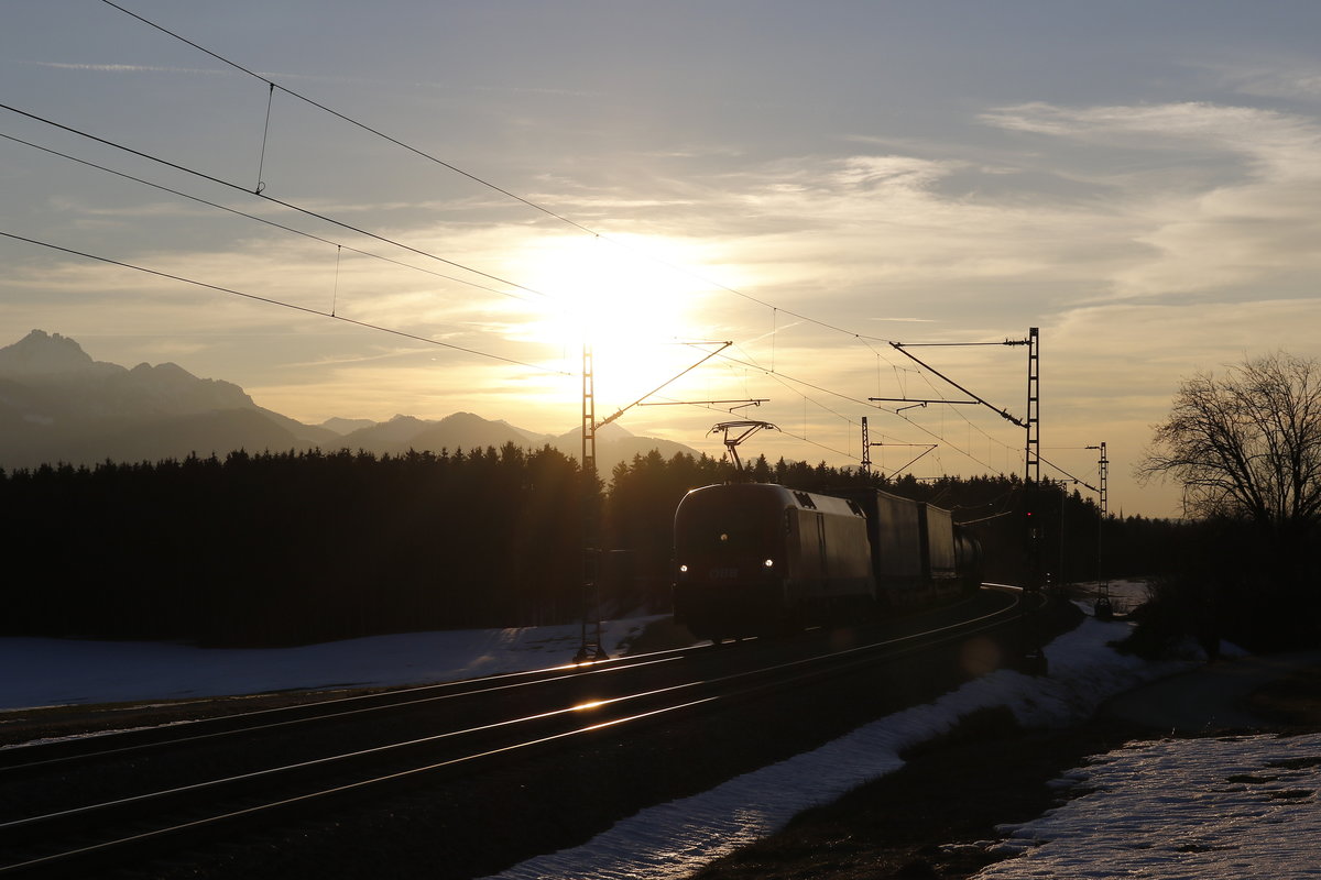 1116 xxx war am 23. Februar 2019 mit einem  KLV  im letzten Sonnenlicht bei Grabenst�tt in Richtung Ljubljana unterwegs.