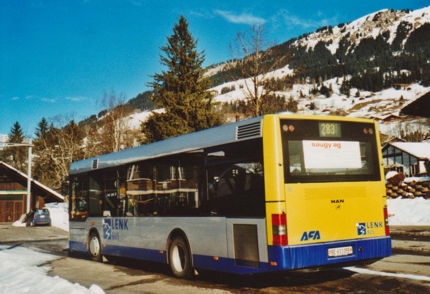 (113'314) - AFA Adelboden - Nr. 55/BE 611'055 - MAN/Gppel am 24. Dezember 2008 beim Bahnhof Lenk