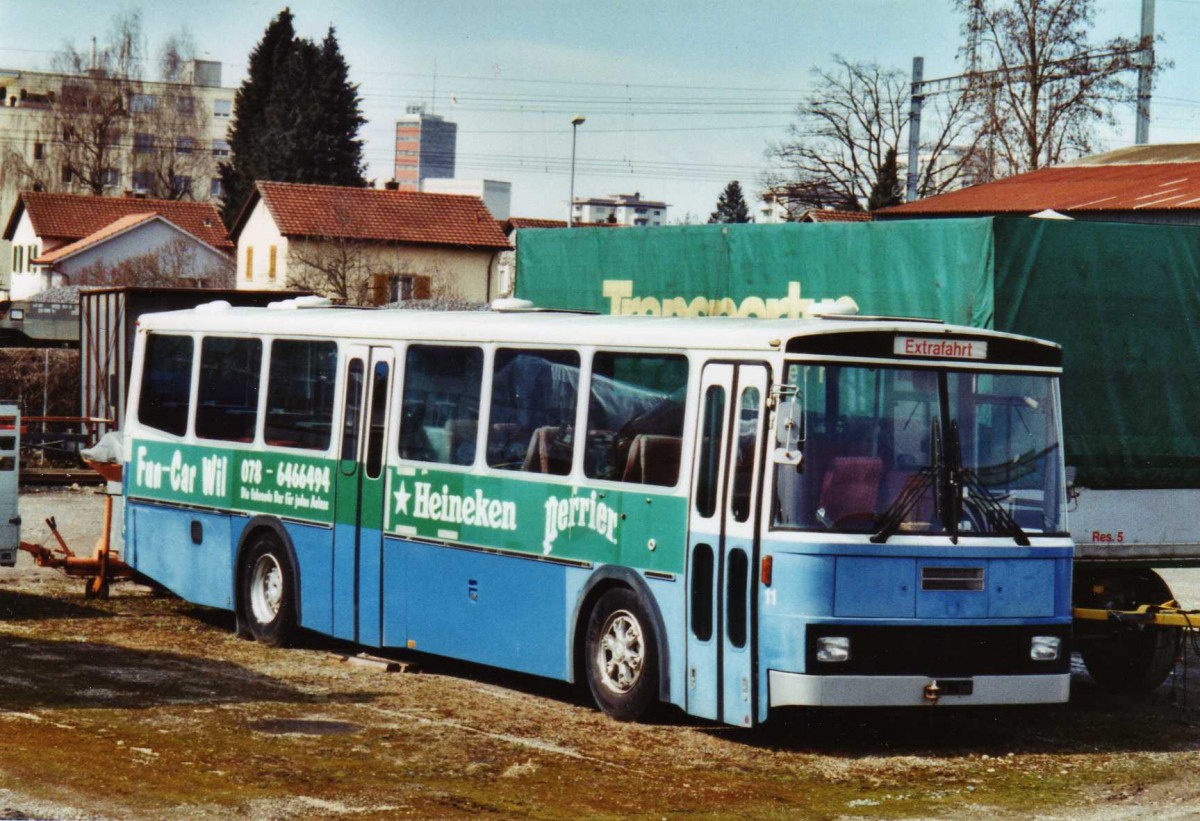 (125'019) - Fun-Car, Wil - Nr. 11 - Saurer/Tscher (ex LLB Susten Nr. 11) am 17. Mrz 2010 in Wil, Larag