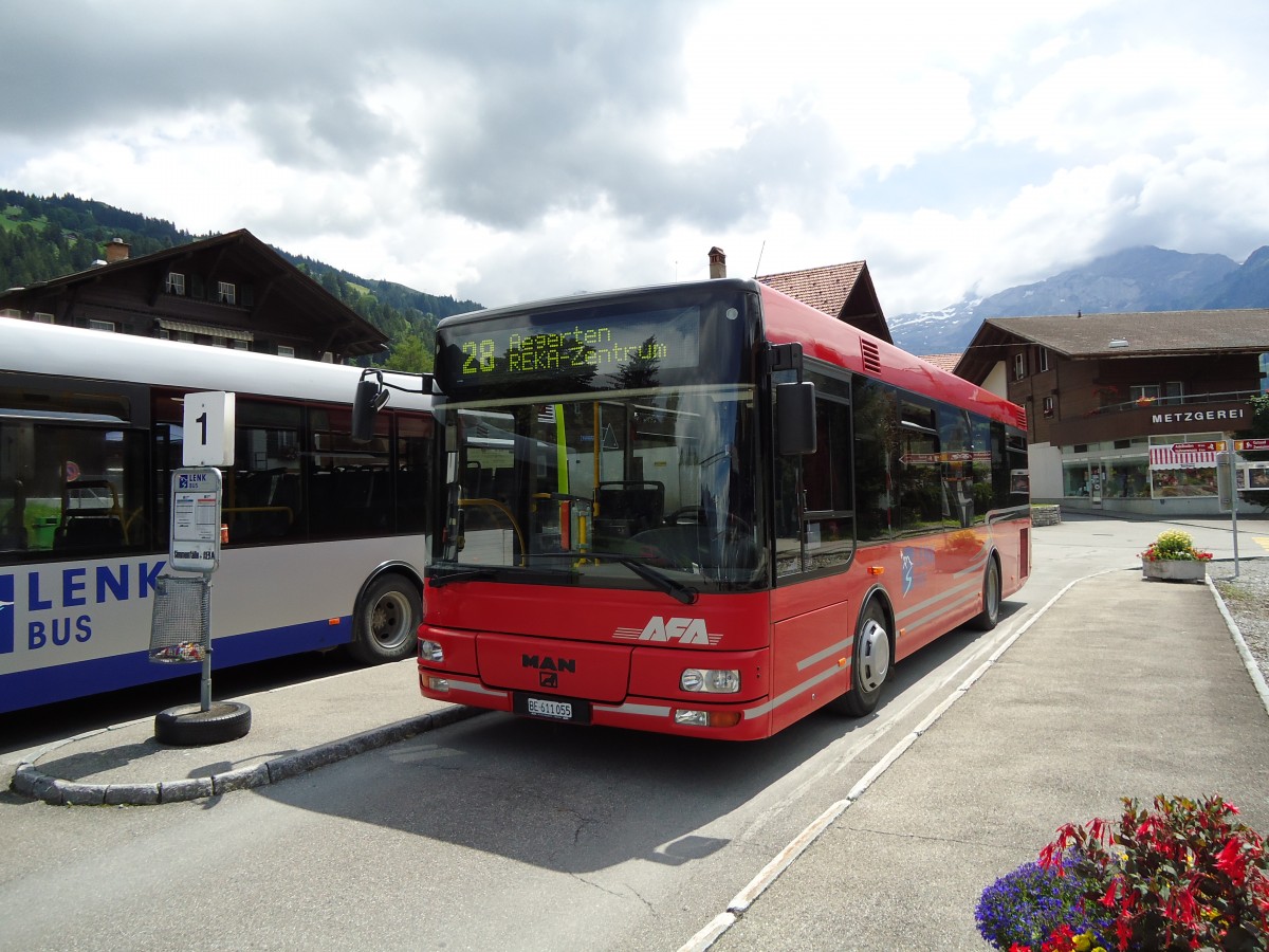 (128'045) - AFA Adelboden - Nr. 55/BE 611'055 - MAN/Gppel am 25. Juli 2010 beim Bahnhof Lenk