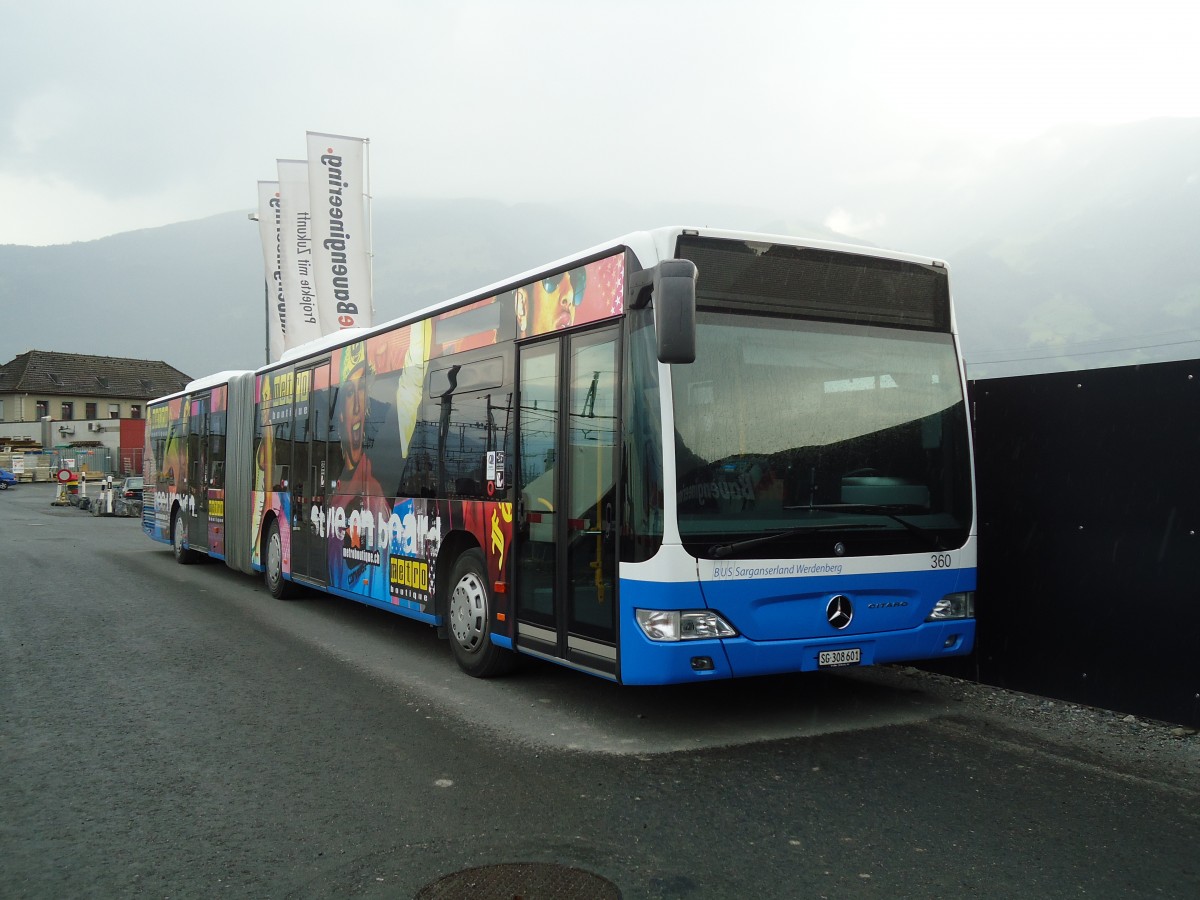 (128'730) - BSW Sargans - Nr. 360/SG 308'601 - Mercedes am 13. August 2010 beim Bahnhof Sargans