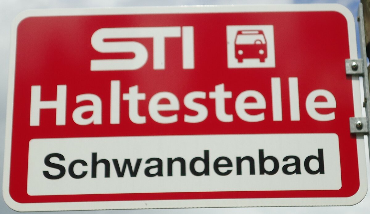 (128'767) - STI-Haltestellenschild - Steffisburg, Schwandenbad - am 15. August 2010