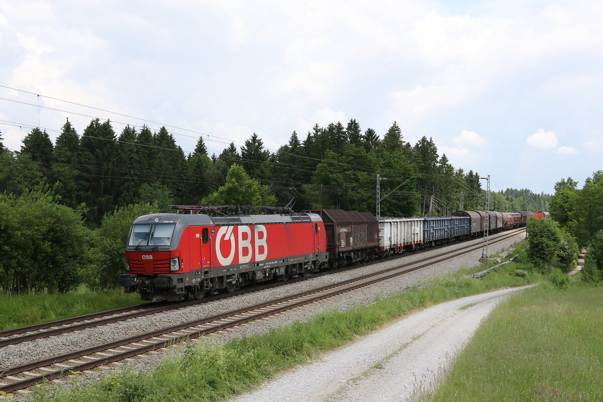 1293 045 mit einem gemischten G�terzug aus Salzburg kommend am 10. Juni 2021 bei Grabenst�tt im Chiemgau.