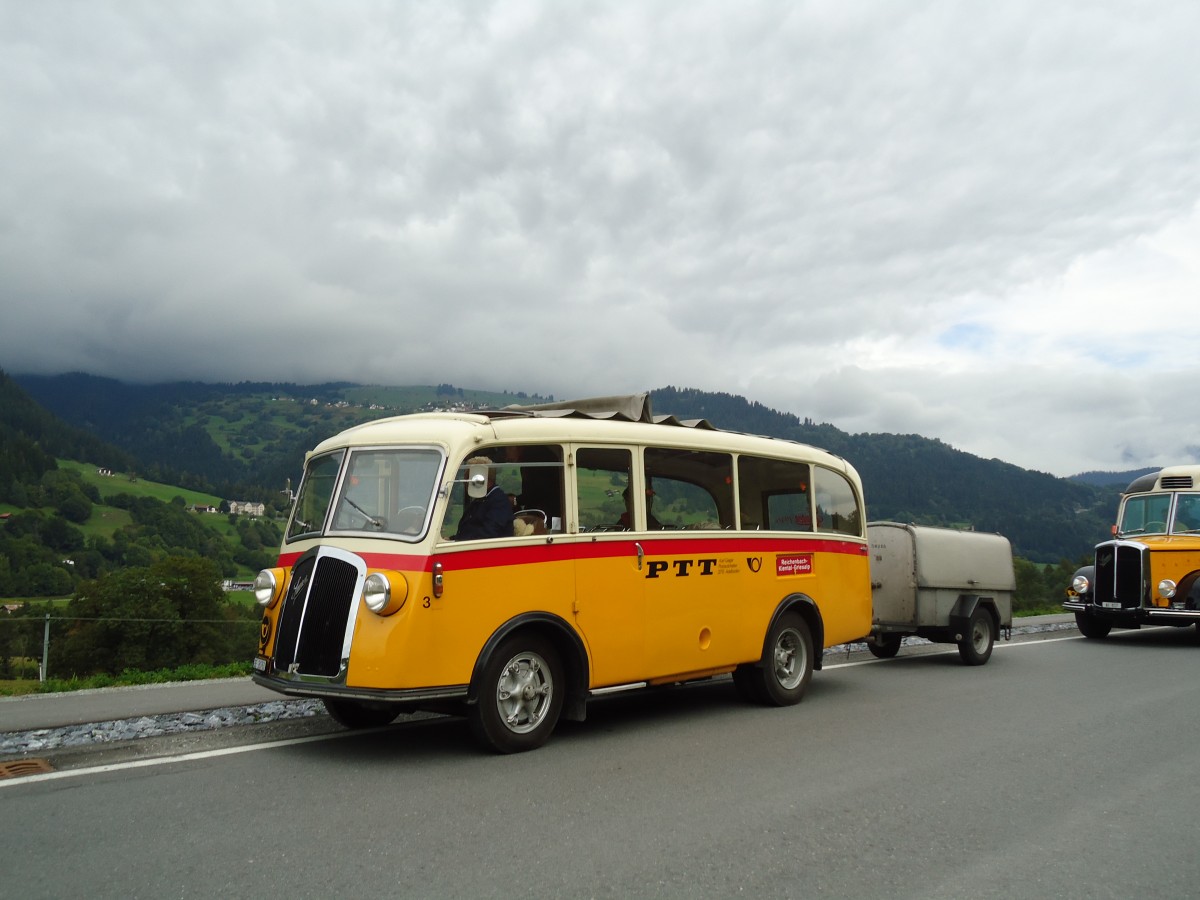 (129'887) - Schmid, Thrishaus - Nr. 3/BE 26'760 - Saurer/Gangloff (ex Geiger, Adelboden Nr. 3) am 18. September 2010 in Castrisch, Schleps