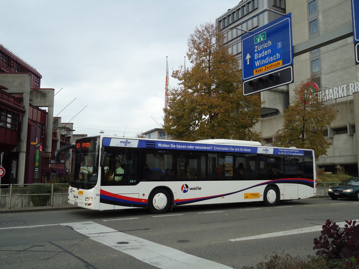 (130'839) - Voegtlin-Meyer, Brugg - Nr. 114/AG 266'593 - MAN am 30. Oktober 2010 beim Bahnhof Brugg