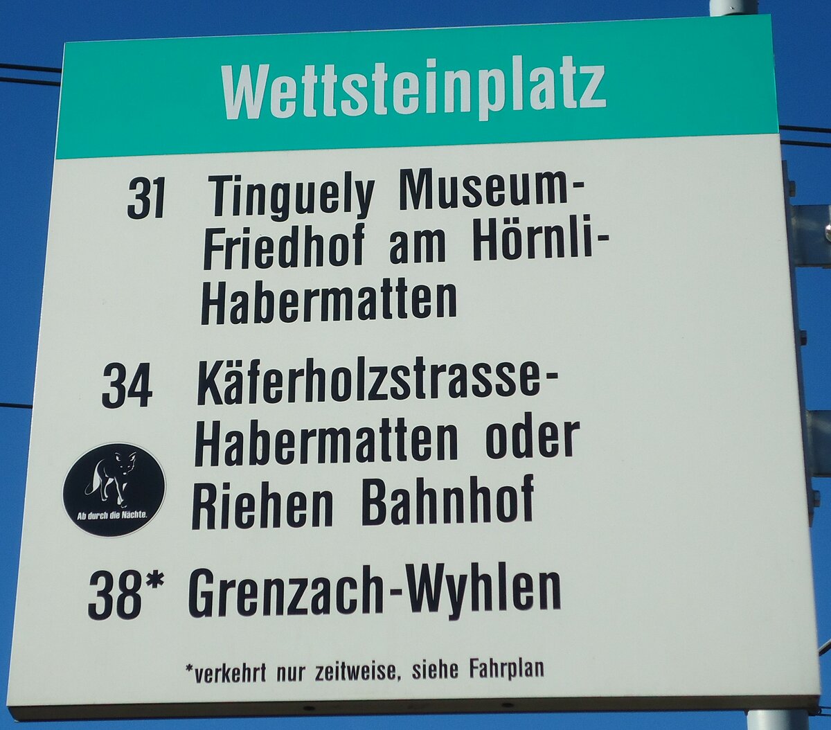 (132'534) - BVB-Haltestellenschild - Basel, Wettsteinplatz - am 7. Februar 2011