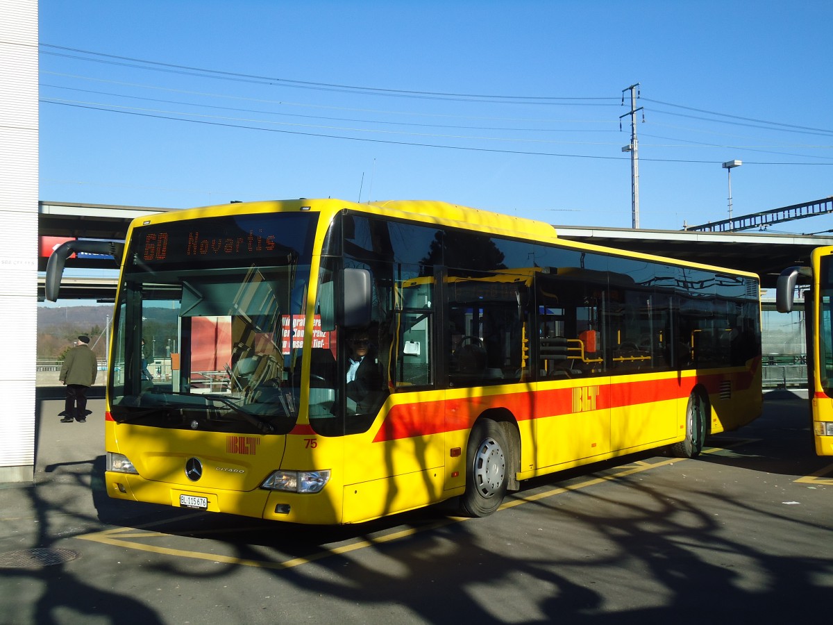 (132'573) - BLT Oberwil - Nr. 75/BL 115'676 - Mercedes am 7. Februar 2011 beim Bahnhof Muttenz