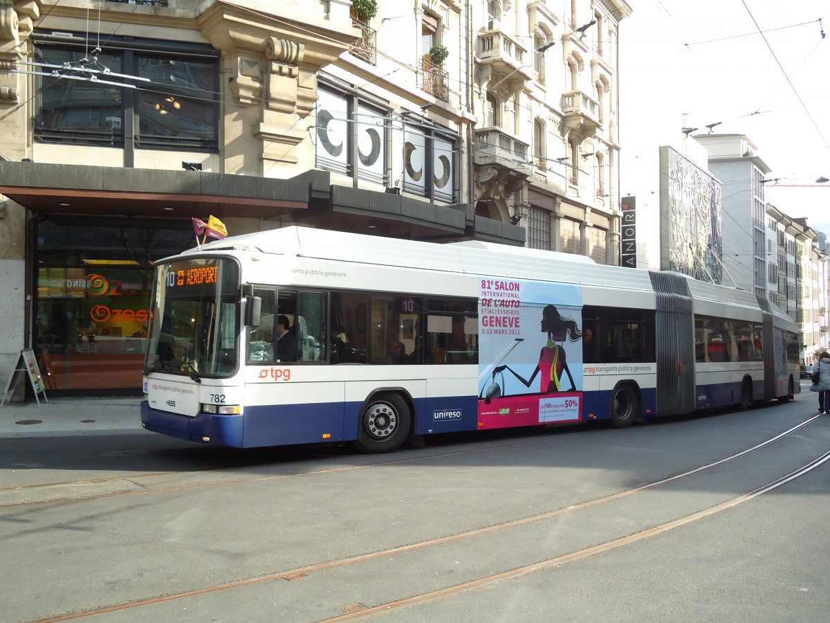 (132'908) - TPG Genve - Nr. 782 - Hess/Hess Doppelgelenktrolleybus am 10. Mrz 2011 in Genve, Coutance