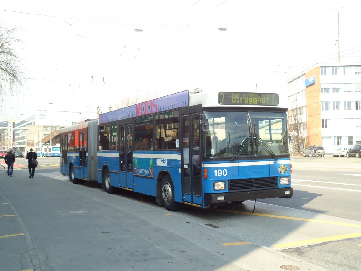 (133'011) - VBL Luzern - Nr. 190 - NAW/Hess Gelenktrolleybus am 11. Mrz 2011 in Luzern, Weinbergli