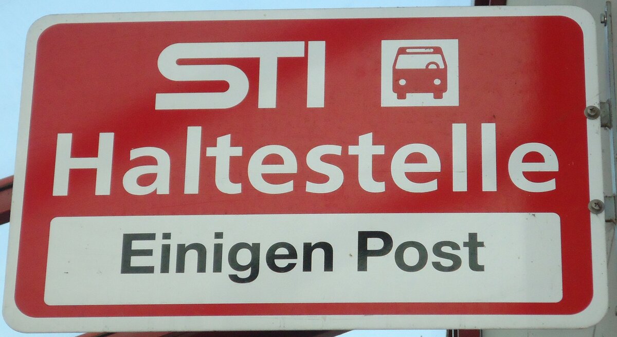 (133'352) - STI-Haltestellenschild - Einigen, Einigen Post - am 21. April 2011