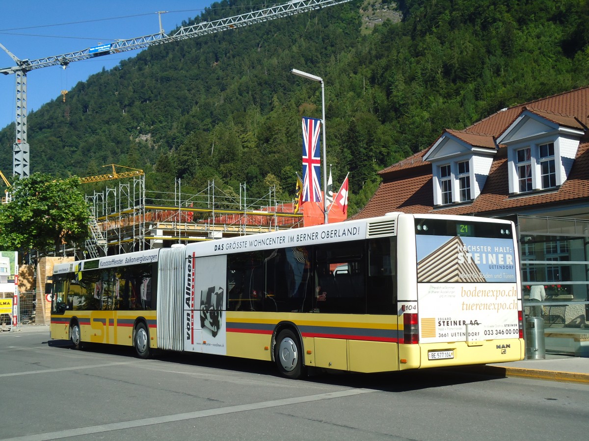 (134'653) - STI Thun - Nr. 104/BE 577'104 - MAN am 3. Juli 2011 beim Bahnhof Interlaken Ost