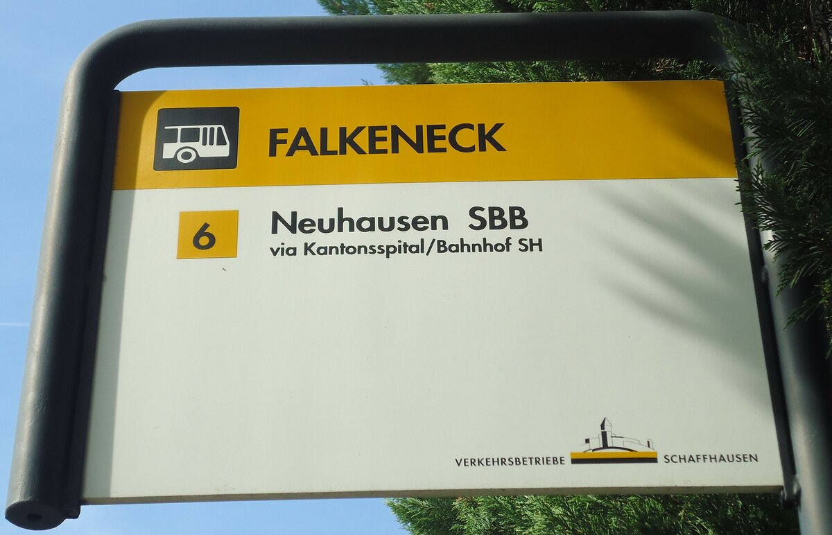 (136'107) - VERKEHRSBETRIEBE SCHAFFHAUSEN-Haltestellenschild - Schaffhausen, Falkeneck - am 25. September 2011