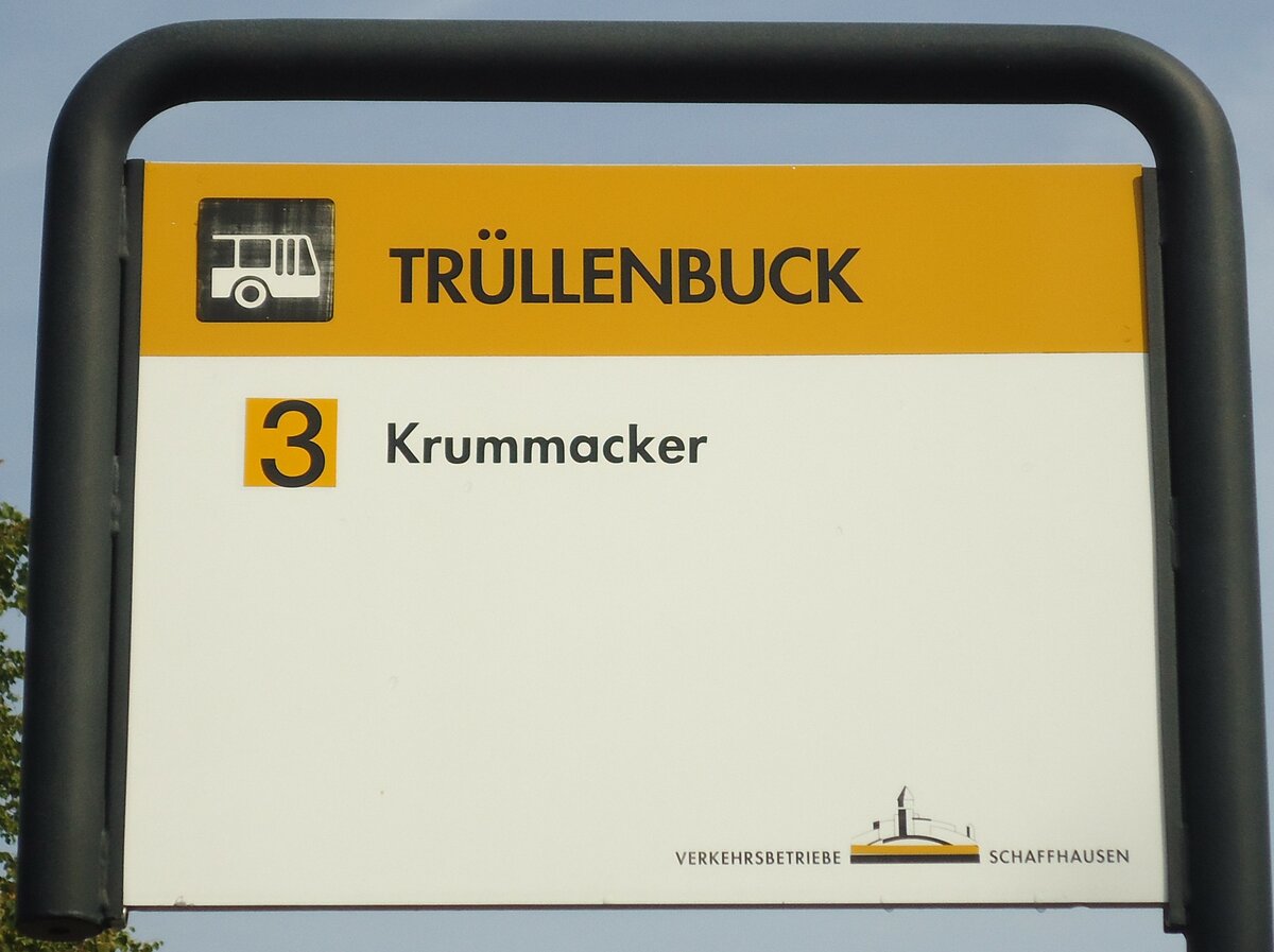 (136'122) - VERKEHRSBETRIEBE SCHAFFHAUSEN-Haltestellenschild - Schaffhausen, Trllenbuck - am 25. September 2011