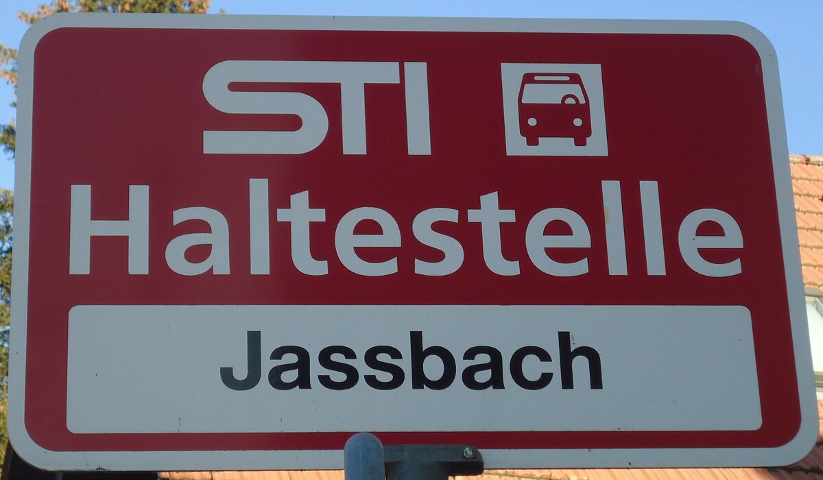 (136'785) - STI-Haltestellenschild - Jassbach, Jassbach - am 21. November 2011