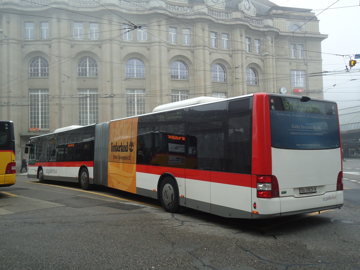 (136'908) - St. Gallerbus, St. Gallen - Nr. 297/SG 198'297 - MAN am 23. November 2011 beim Bahnhof St. Gallen