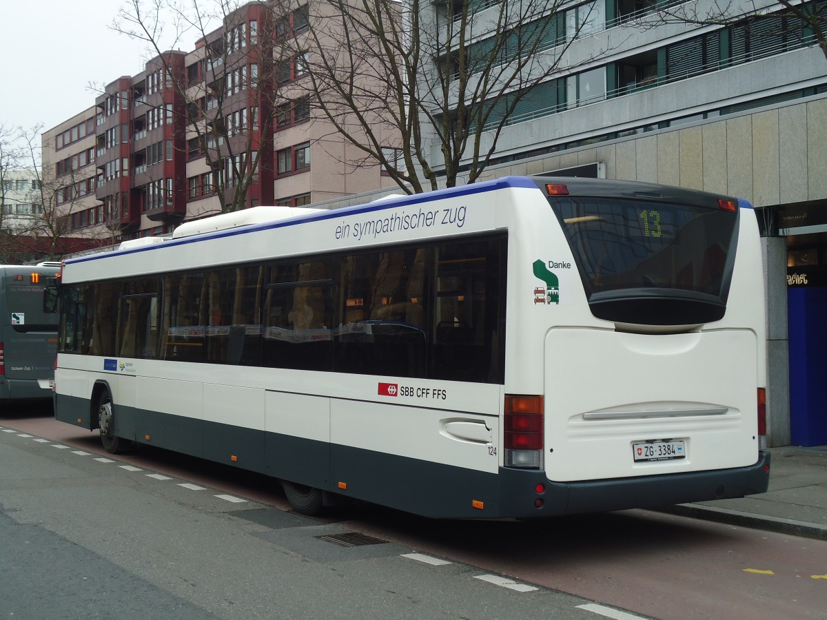 (137'992) - ZVB Zug - Nr. 124/ZG 3384 - Scania/Hess (ex Nr. 24) am 6. Mrz 2012 in Zug, Metalli