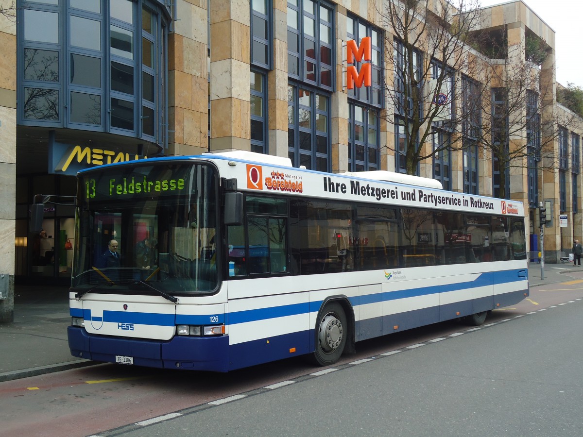 (137'998) - ZVB Zug - Nr. 126/ZG 3386 - Scania/Hess (ex Nr. 156) am 6. Mrz 2012 in Zug, Metalli