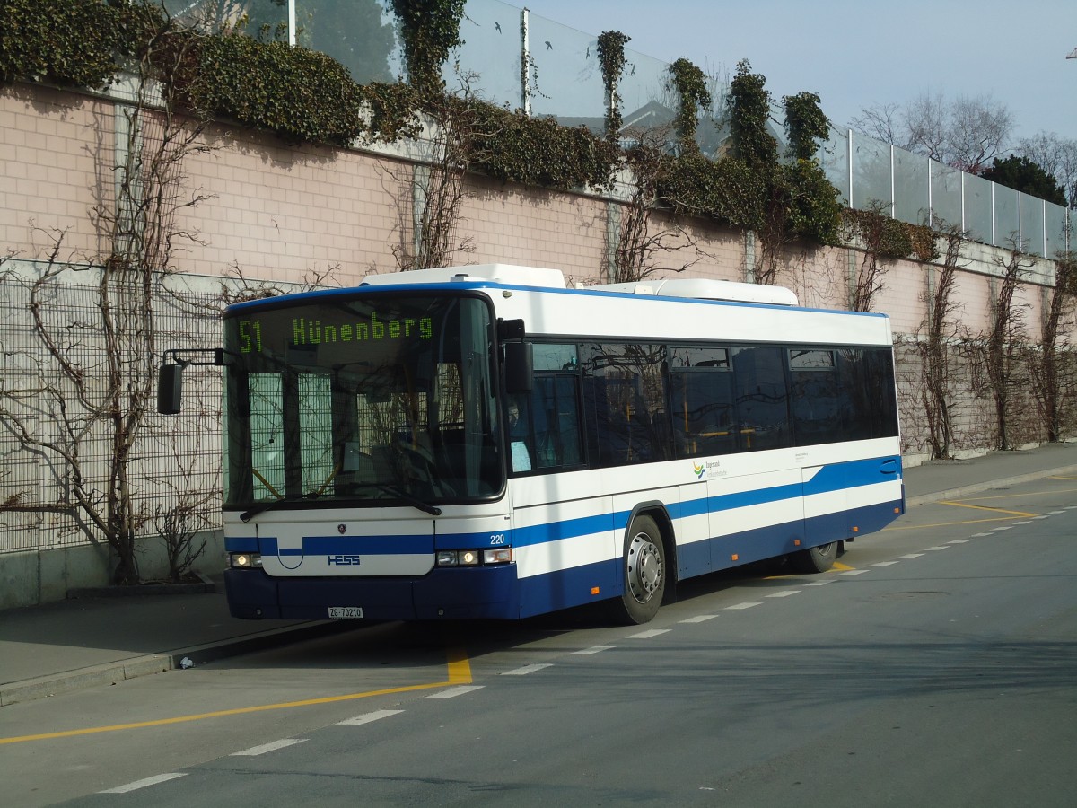 (138'051) - Odermatt, Rotkreuz - Nr. 220/ZG 70'210 - Scania/Hess (ex Nr. 210) am 6. Mrz 2012 beim Bahnhof Rotkreuz