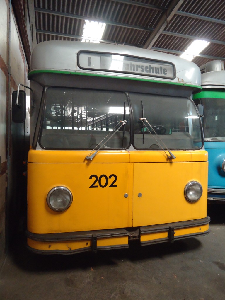 (141'301) - VBSH Schaffhausen (TVS) - Nr. 202 - Berna/SWS-R&J Trolleybus am 19. August 2012 in Yvonand, Halle TVS