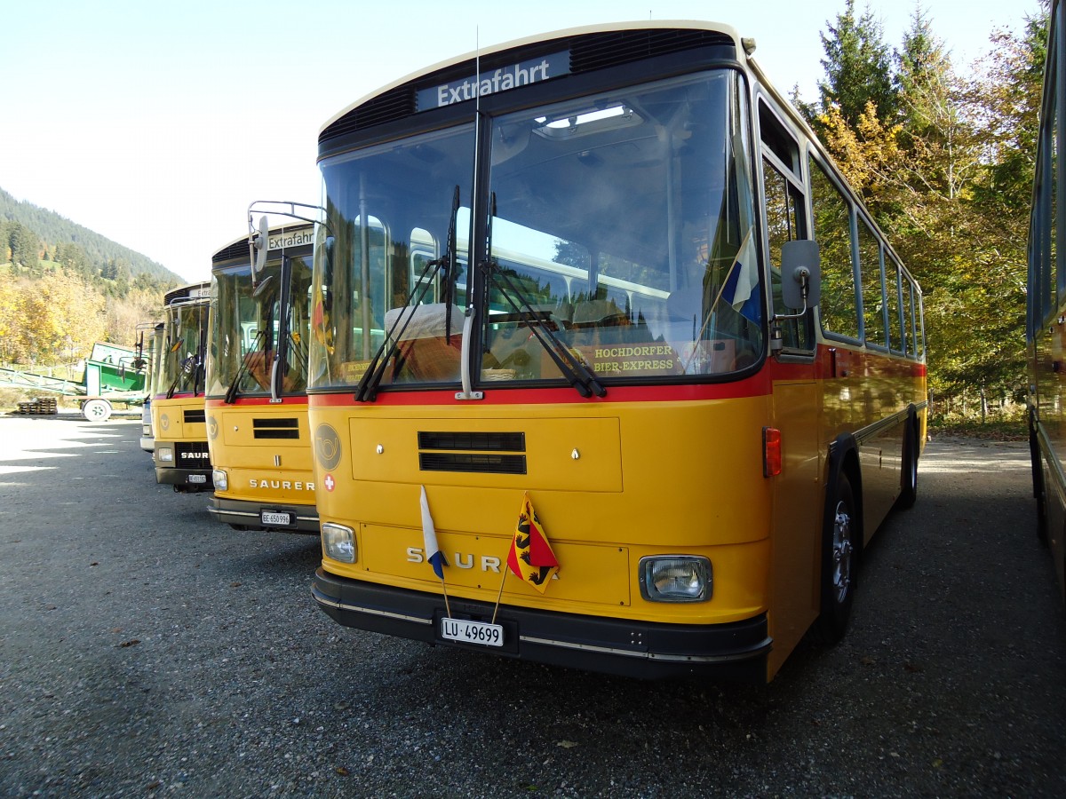 (142'044) - Huber, Oberkirch - LU 49'699 - Saurer/R&J (ex Frigg, Zernez; ex P 24'283) am 21. Oktober 2012 in Schwarzsee, Schwyberg