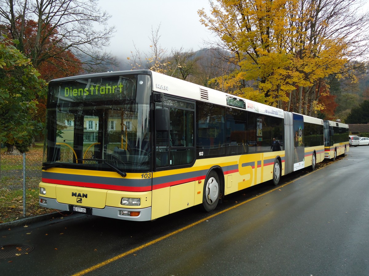 (142'197) - STI Thun - Nr. 103/BE 577'103 - MAN am 10. November 2012 bei der Schifflndte Thun