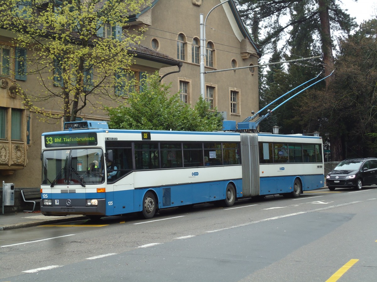 (143'734) - VBZ Zrich - Nr. 125 - Mercedes Gelenktrolleybus am 21. April 2013 in Zrich, Botanischer Garten