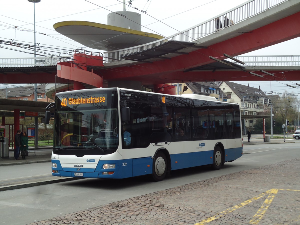 (143'803) - VBZ Zrich - Nr. 332/ZH 491'332 - MAN/Gppel am 21. April 2013 in Zrich, Bucheggplatz