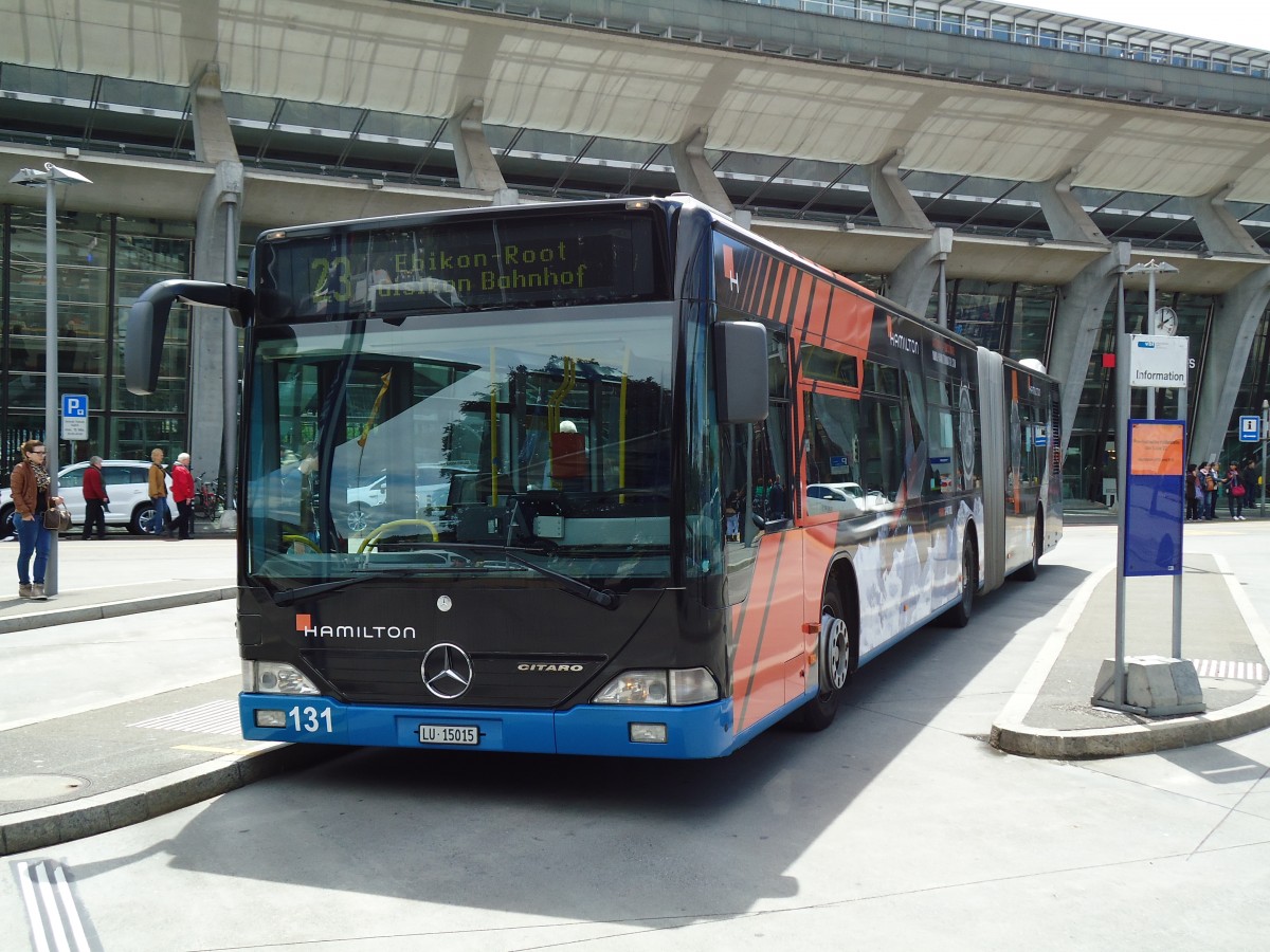 (144'348) - VBL Luzern - Nr. 131/LU 15'015 - Mercedes am 19. Mai 2013 beim Bahnhof Luzern