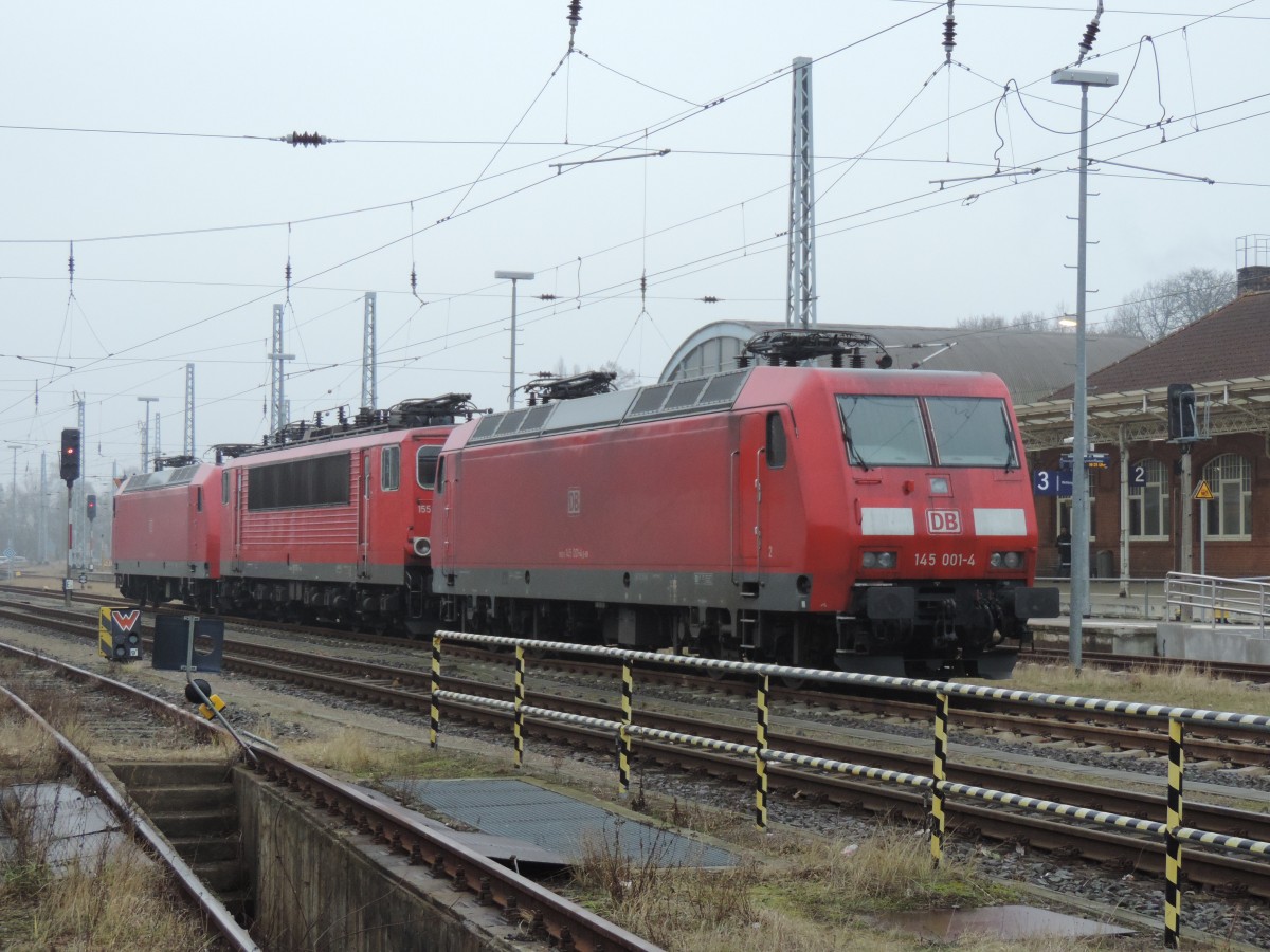 145 001-4 abgestellt im Bahnhof Wismar.19.02.2016