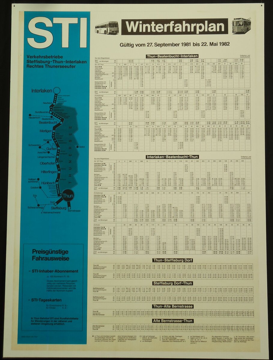 (145'032) - STI-Fahrplan von 1981 bis 1982 am 15. Juni 2013 in Thun, Garage