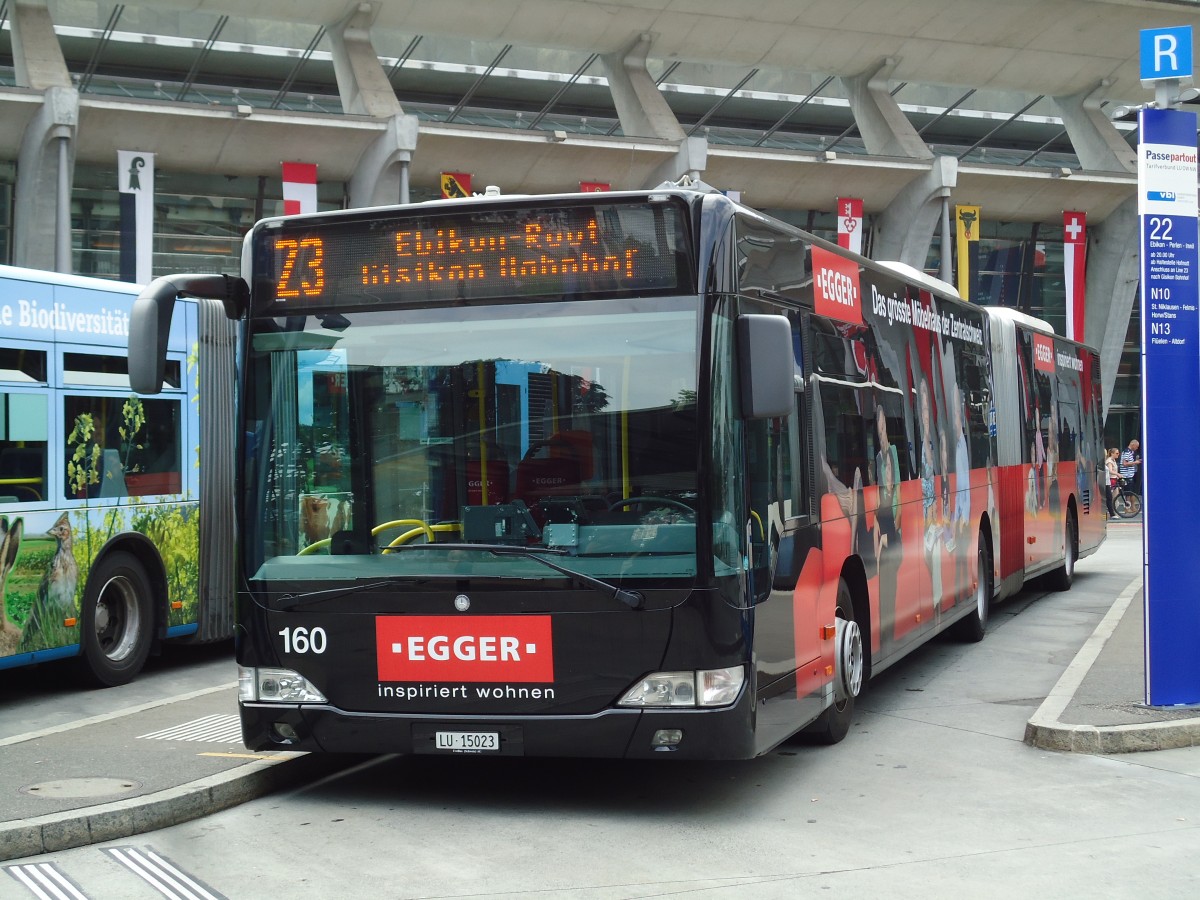 (145'710) - VBL Luzern - Nr. 160/LU 15'023 - Mercedes am 8. Juli 2013 beim Bahnhof Luzern