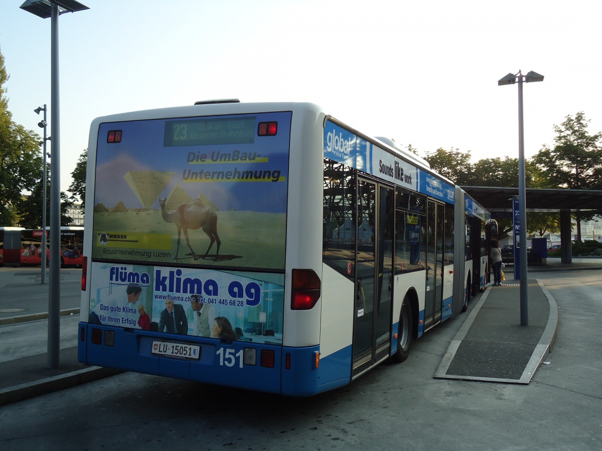 (145'799) - VBL Luzern - Nr. 151/LU 15'051 - Mercedes am 20. Juli 2013 beim Bahnhof Luzern