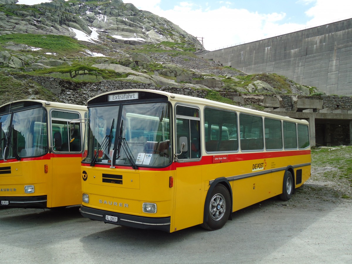 (145'936) - Schmid, Glarus - GL 20'631 - Saurer/Tscher (ex Mosimann, Aesch; ex Erne, Full; ex P 24'257) am 20. Juli 2013 in Gotthard, Lago di Lucendro