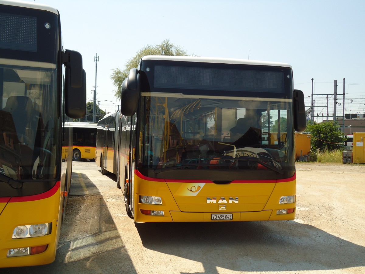 (146'015) - CarPostal Ouest - VD 495'042 - MAN am 22. Juli 2013 in Yverdon, Garage