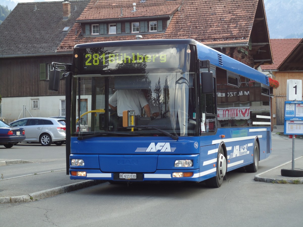 (146'318) - AFA Adelboden - Nr. 56/BE 611'030 - MAN/Gppel am 17. August 2013 beim Bahnhof Lenk