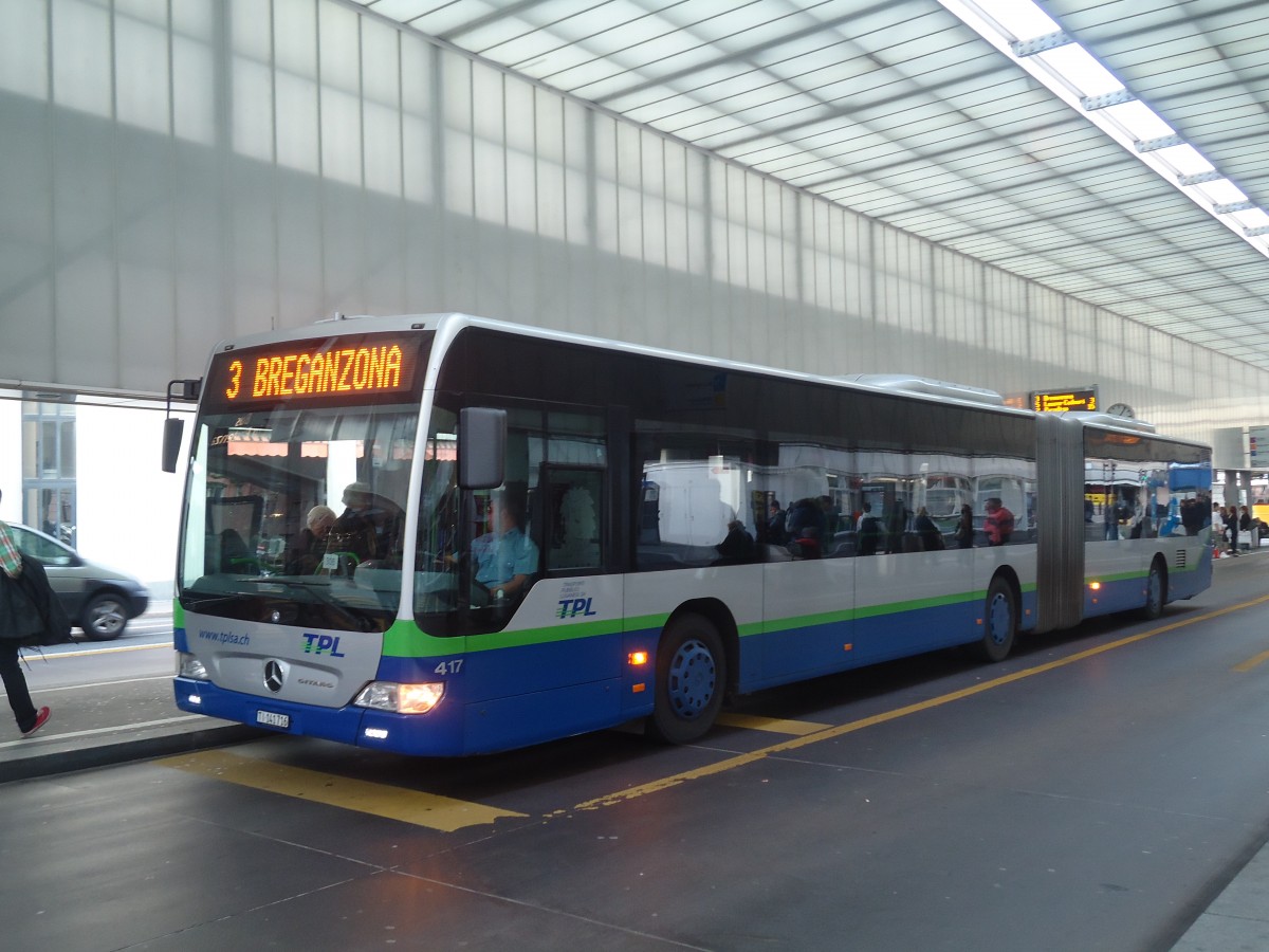 (147'729) - TPL Lugano - Nr. 417/TI 141'716 - Mercedes am 5. November 2013 in Lugano, Centro