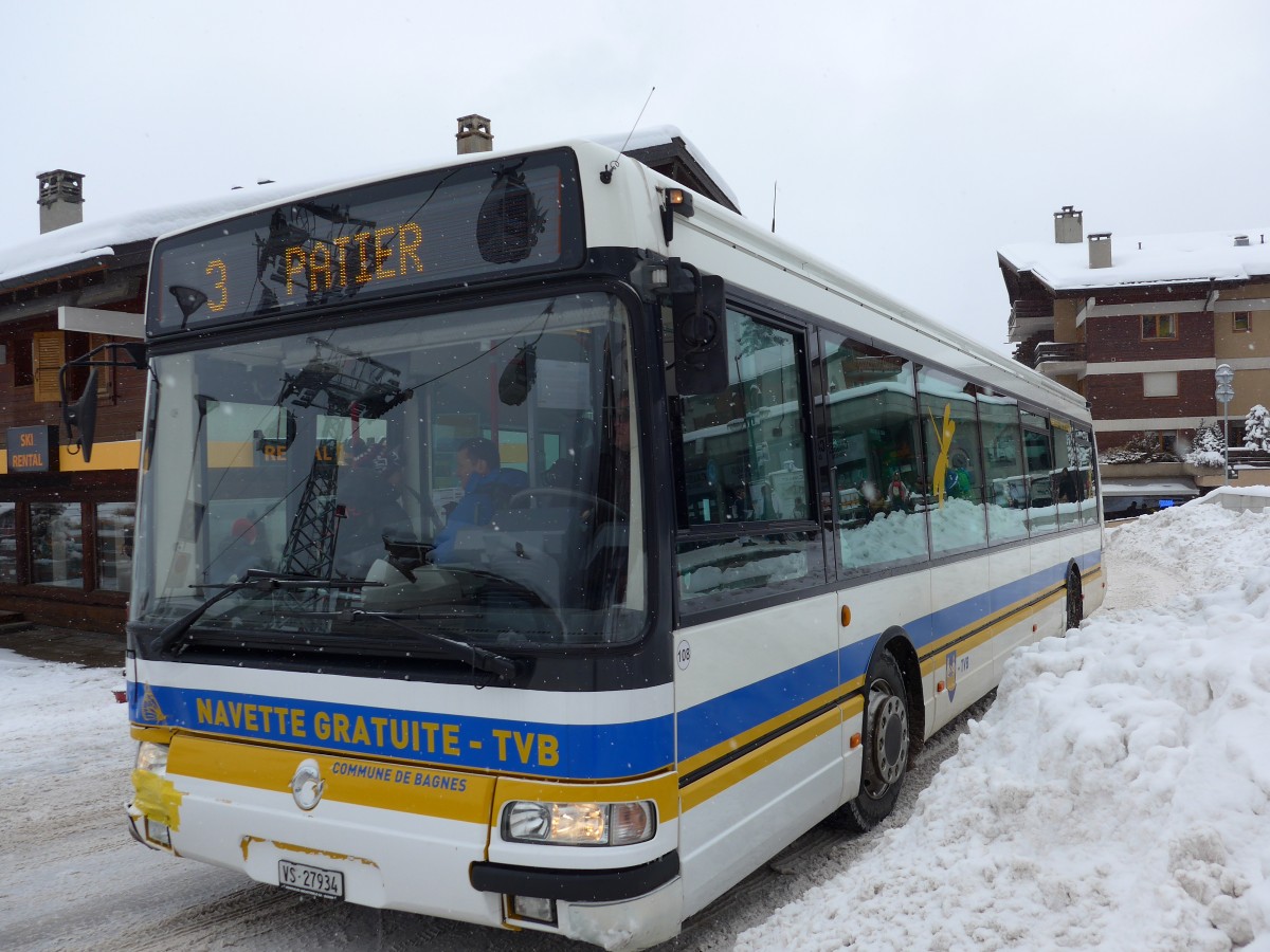 (148'711) - TMR Martigny - Nr. 108/VS 27'934 - Irisbus am 2. Februar 2014 in Verbier, Mdran