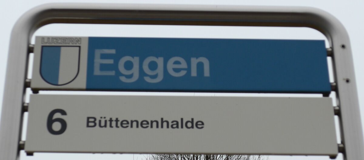 (149'000) - VBL-Haltestellenschild - Luzern, Eggen - am 16. Februar 2014