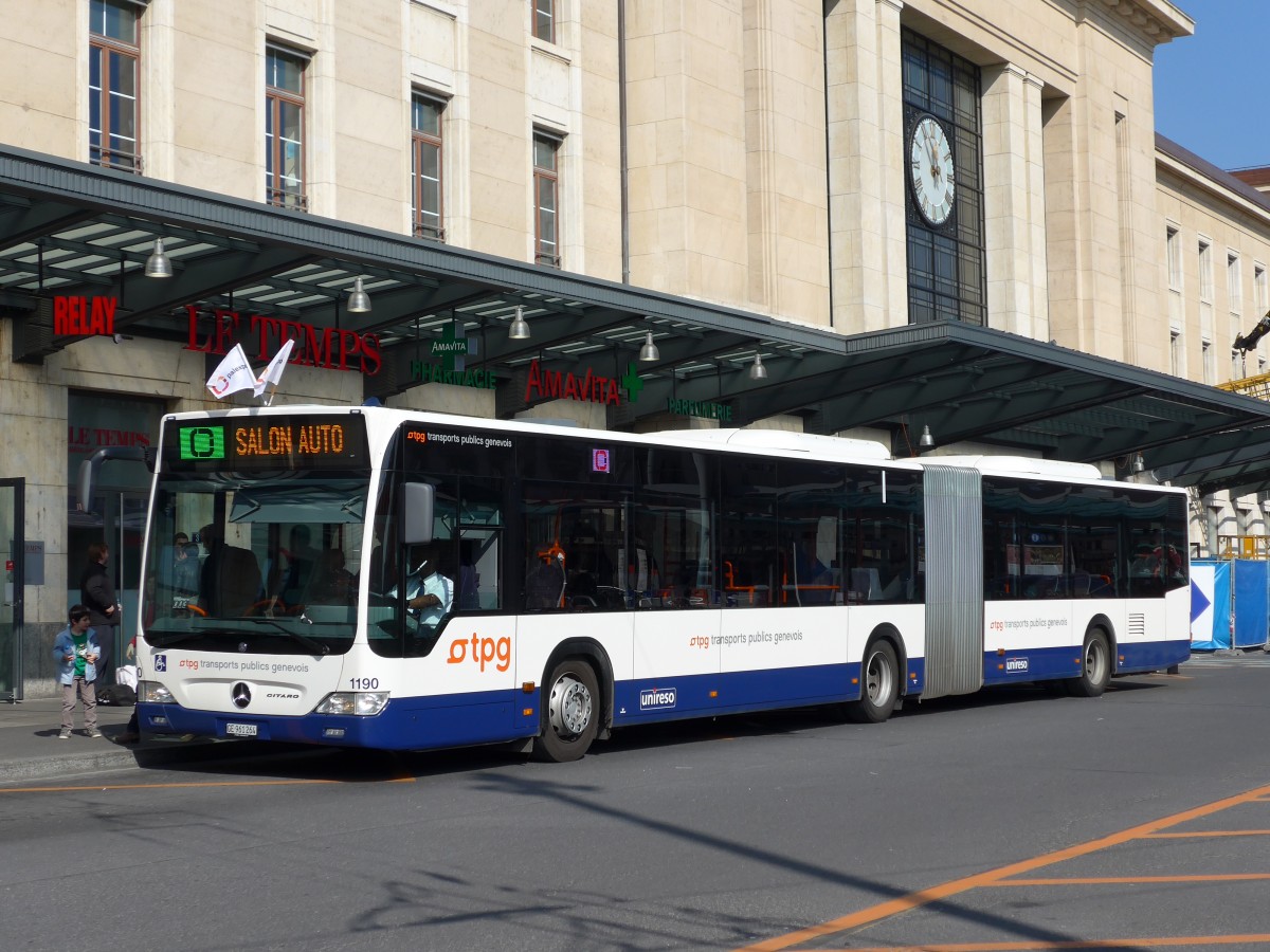 (149'230) - TPG Genve - Nr. 1190/GE 961'264 - Mercedes am 9. Mrz 2014 beim Bahnhof Genve