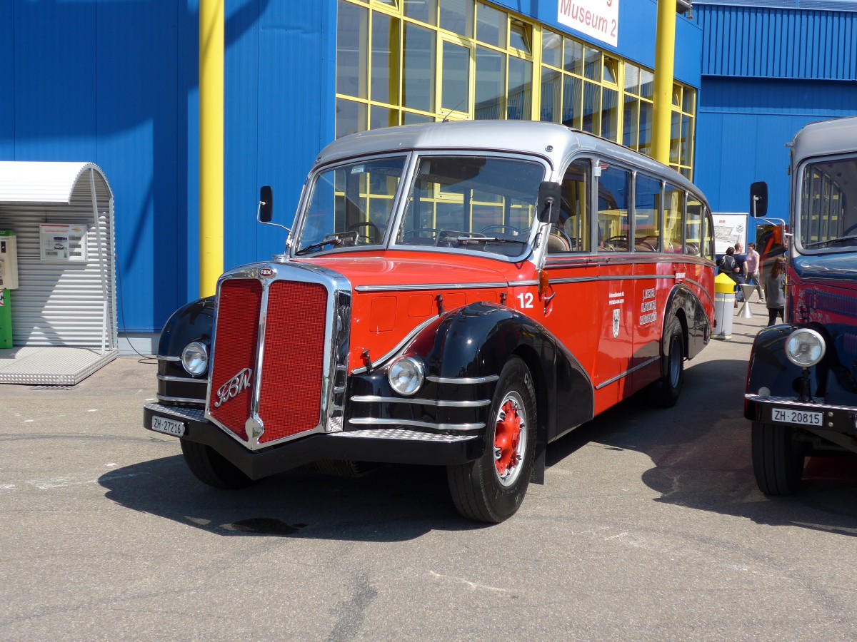 (149'865) - Aus der Schweiz: Meier, Grt - Nr. 12/ZH 27'216 - FBW/R&J (ex Wespe, Altsttten; ex AFA Adelboden Nr. 12) am 25. April 2014 in Sinsheim, Museum