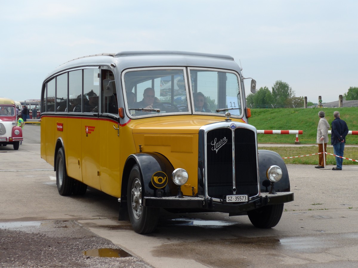 (150'160) - Aus der Schweiz: Kiener, Steinen - SZ 35'573 - Saurer/Eggli (ex Marti, Luzern; ex P 23'095; ex P 2147) am 26. April 2014 in Speyer, Technik-Museum