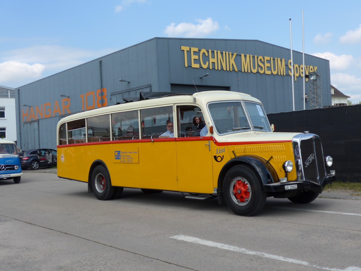 (150'468) - Aus der Schweiz: Zimmermann, Vitznau - LU 15'602 - FBW/Eggli (ex M+79'520; ex P 23'048; ex P 2172) am 26. April 2014 in Speyer, Technik-Museum