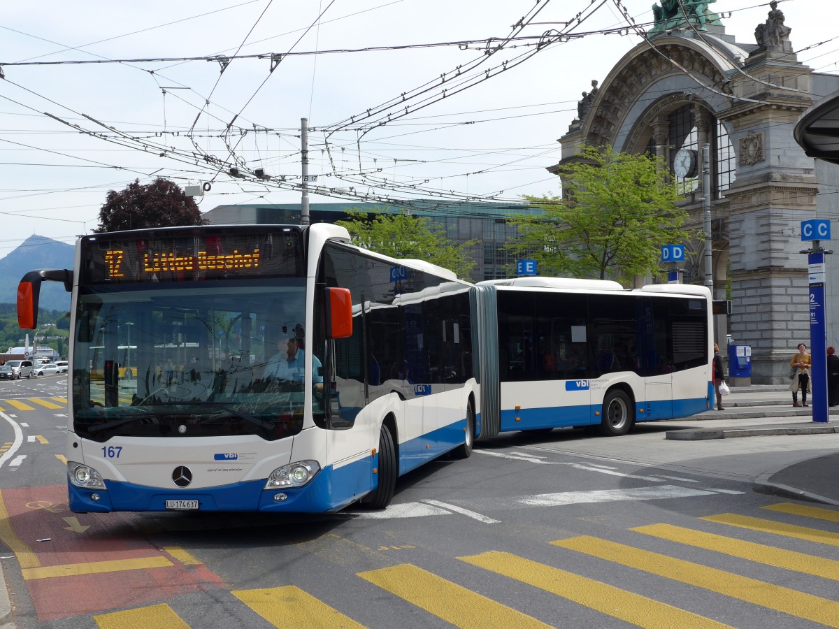 (150'609) - VBL Luzern - Nr. 167/LU 174'637 - Mercedes am 10. Mai 2014 beim Bahnhof Luzern