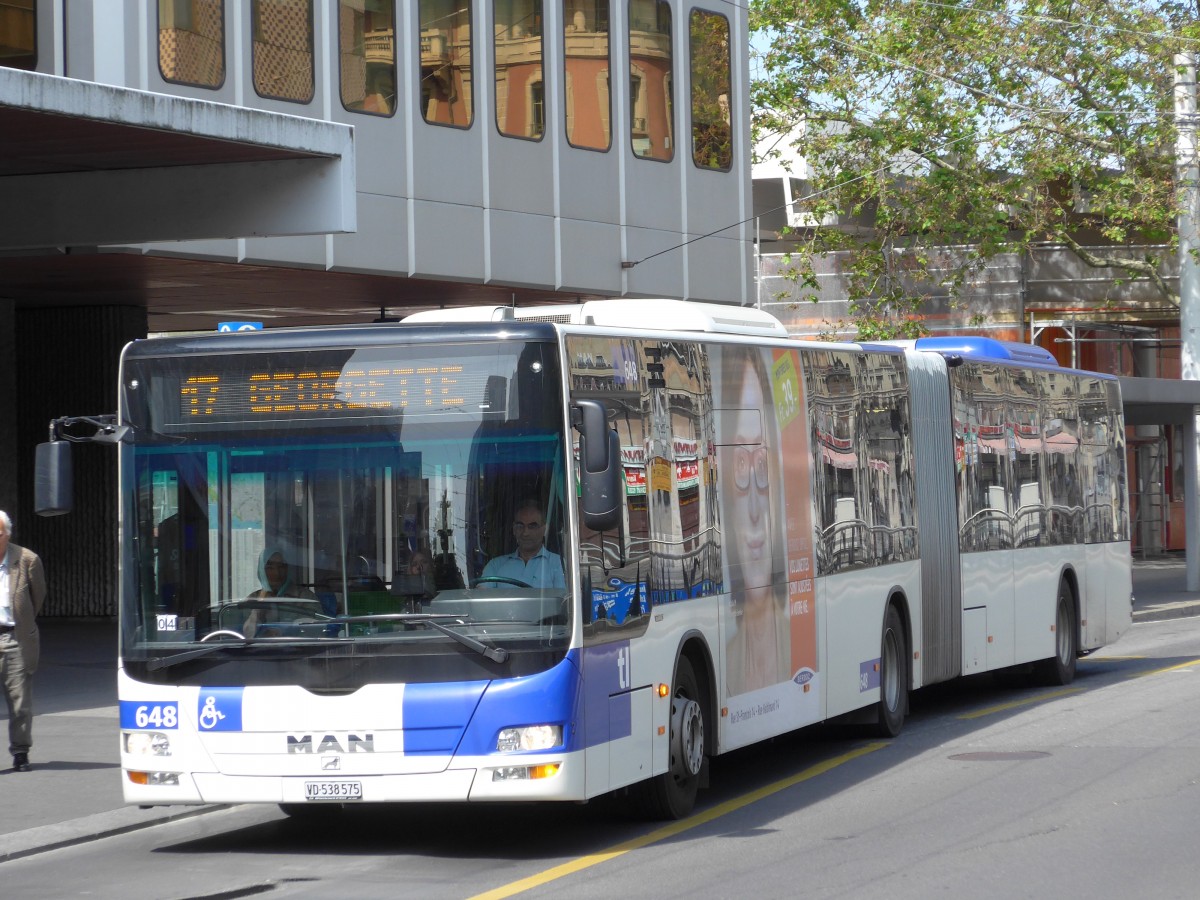 (151'149) - TL Lausanne - Nr. 648/VD 538'575 - MAN am 1. Juni 2014 in Lausanne, Chauderon