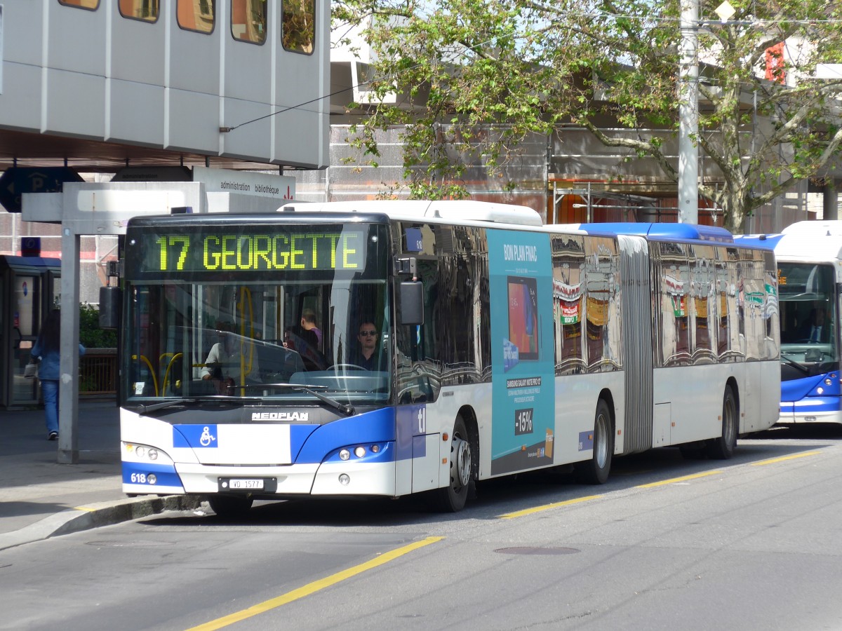 (151'164) - TL Lausanne - Nr. 618/VD 1577 - Neoplan am 1. Juni 2014 in Lausanne, Chauderon