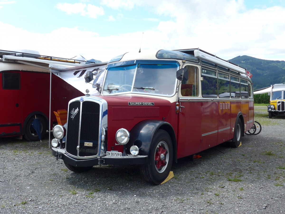 (153'802) - Morger, Horgenberg - ZH 30'759 U - Saurer/Tscher (ex P 23'167; ex Casper, Lenzerheide) am 16. August 2014 in Altsttten, Allmendplatz