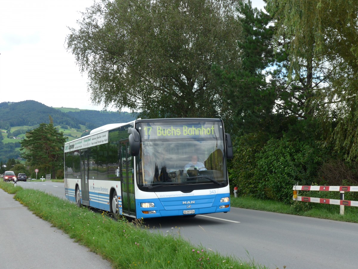 (153'888) - BSW Sargans - Nr. 343/SG 297'516 - MAN am 16. August 2014 in Altsttten, Allmendplatz (Einsatz RTB)