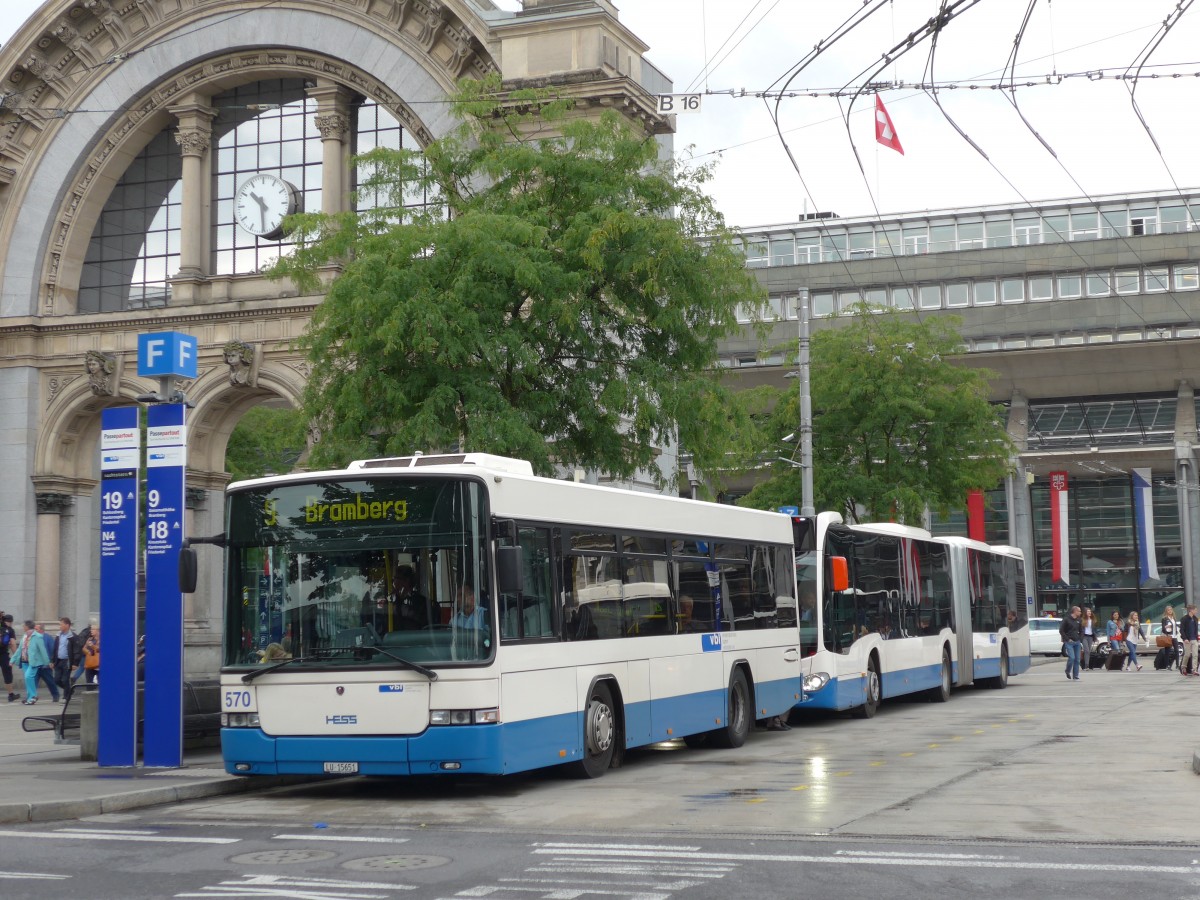 (154'014) - VBL Luzern - Nr. 570/LU 15'651 - Scania/Hess am 19. August 2014 beim Bahnhof Luzern